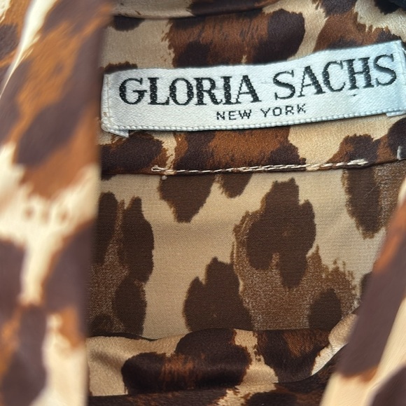Gloria Sachs Animal Print Mock Neck Blouse Vintage Union Made in USA Top Size 10 - Picture 4 of 12